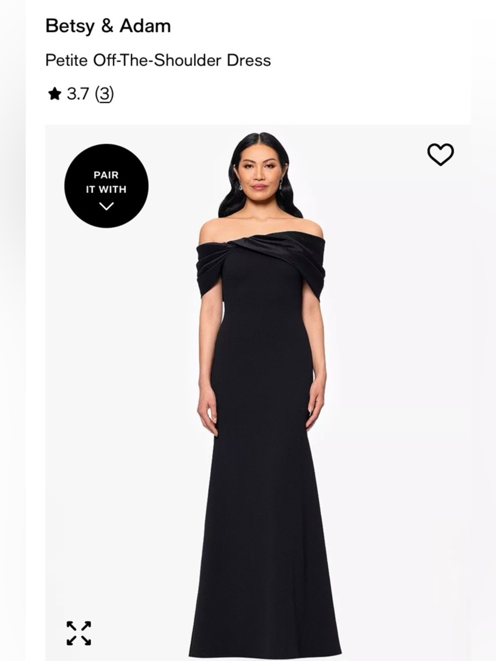 Betsy & Adam Petite Black Off-the-Shoulder Evening Dress